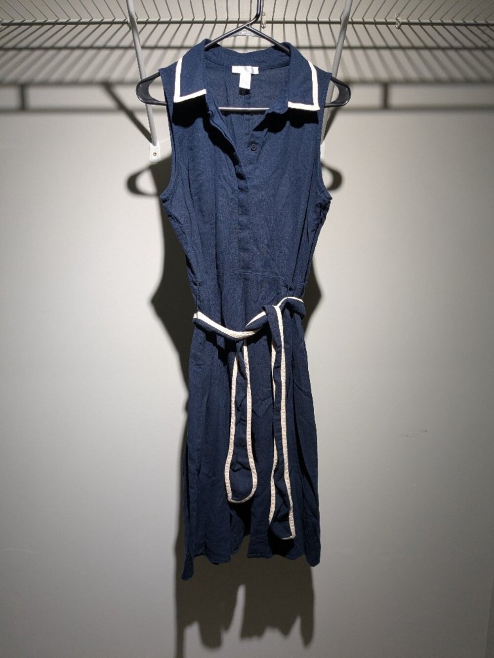 London Times Linen Blend Tie Belt Sleeveless Dress V Neck A Line Nautical 10